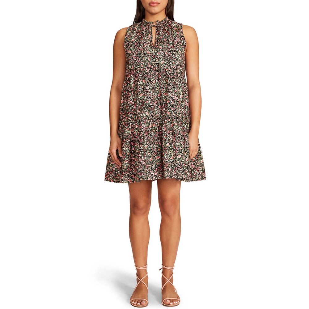 NEW Size M BB Dakota by Steve Madden Black Ditsy Floral Tiered Short Dress